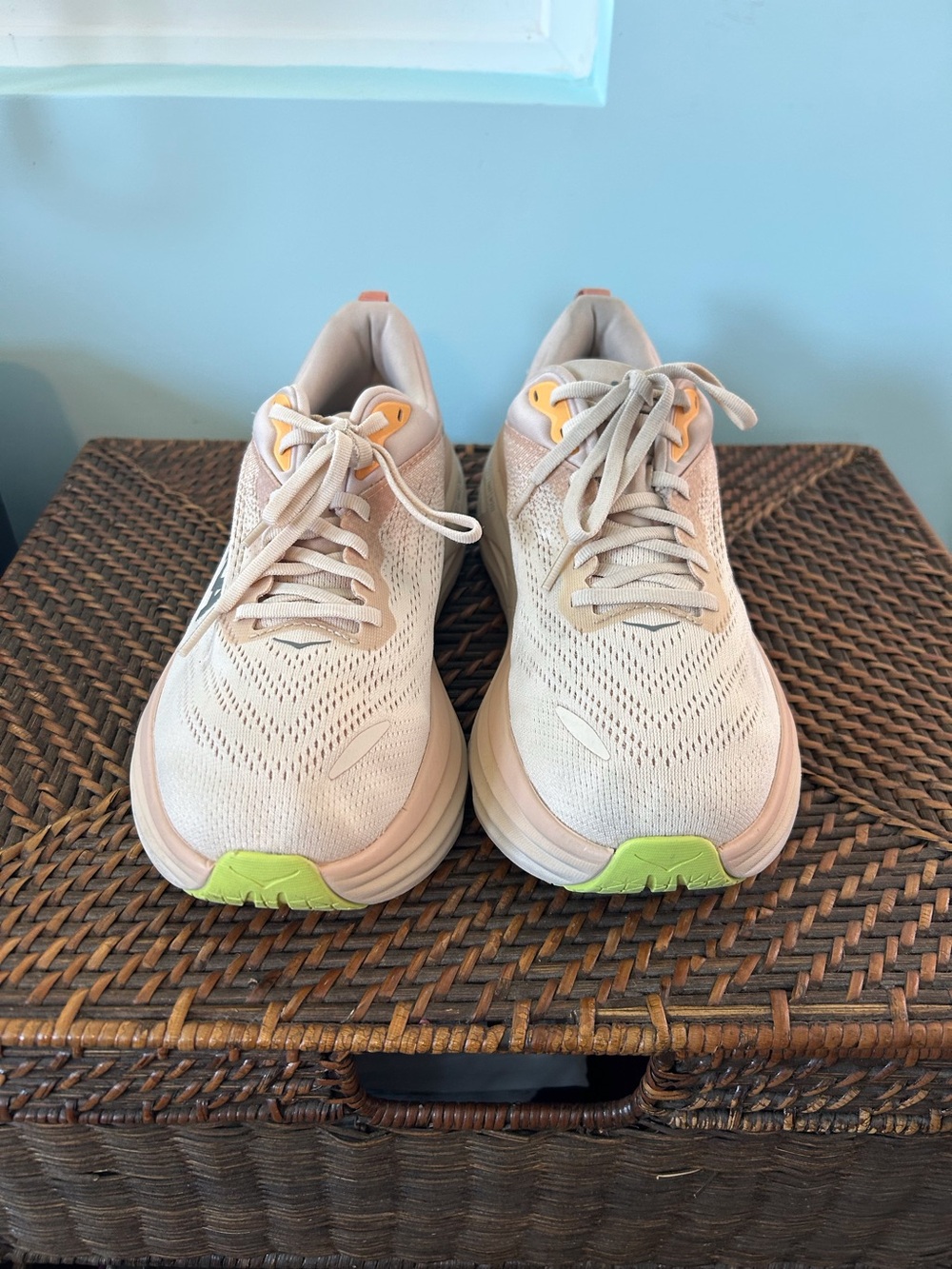 Hoka One One Bondi 8 Beige Green Running Shoe Size 9.5B Women